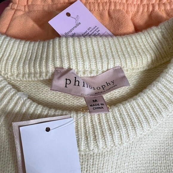 Philosophy women sweater yellow crew neck long sleeve sweater size M boho baddie - Picture 5 of 12